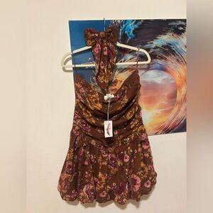 Floral Halter Dress with Bow